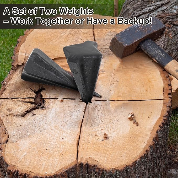 2 Pcs 4 & 5 Lbs Wood Splitting Wedges Manual Log Splitter Wedge 4-direction Diamond Design Forged Steel Tool for Easy Wood Splitting Splits Firewood into 4 Pieces Less Effort