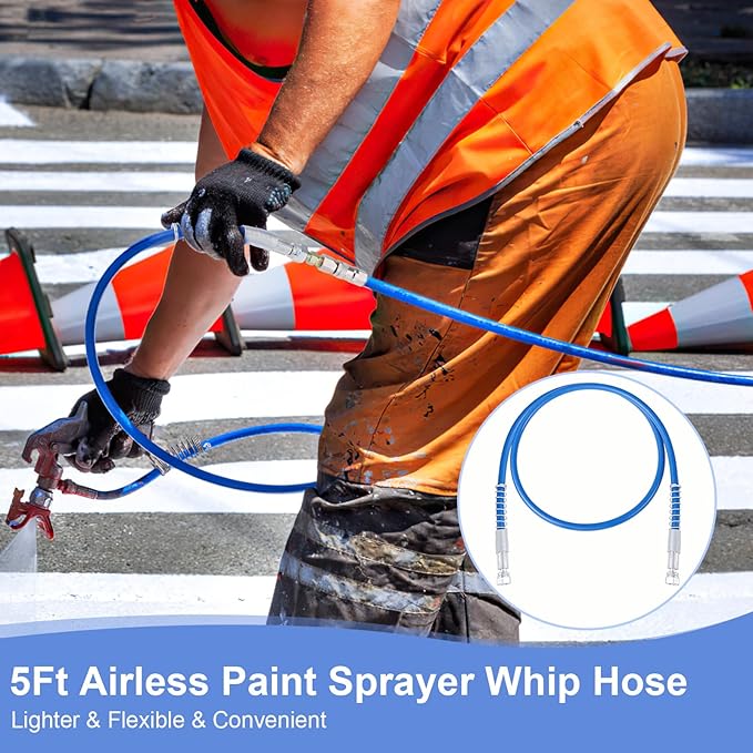 50Ft x 1/4" Airless Paint Sprayer Hose, 8500PSI High Pressure Airless Paint Spray Hose with 5Ft Whip Hose & 1/4" Hose Connector & Sprayer Swivel Joint for Airless Spraying Machine