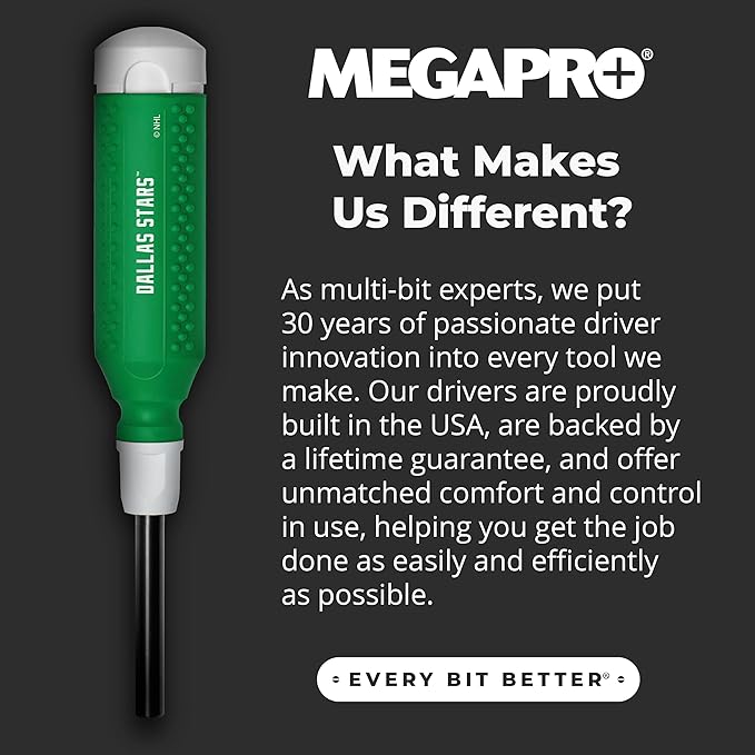 MEGAPRO짰 NHL짰 Team Edition Multi-bit Screwdriver | Officially Licensed NHL짰 Gear | Durable, Ergonomic, Pro-Grade Screwdriver (Dallas Stars??