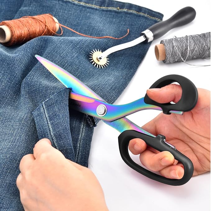 8" Fabric Scissors, All Purpose Heavy Duty and Sharp, Professional Sewing Scissors for Cutting Clothes, Leather, Paper. Titanium Coating Tailor Shears for Dressmaker, Home, Office.