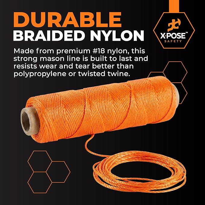 Xpose Safety Orange Mason Line String ??#18 Braided Nylon Twine ??275 Ft Durable Construction Line for Masonry Tools, String Level, Landscaping, and Gardening Pack of 2