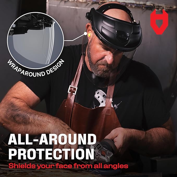 NoCry Premium Safety Face Shield for Grinding and Cutting ??Clear Anti-Fog, Impact Resistant Visor and Adjustable Headgear ??ANSI Z87.1 Certified for Industrial Use ??Washable Sweatbands Included