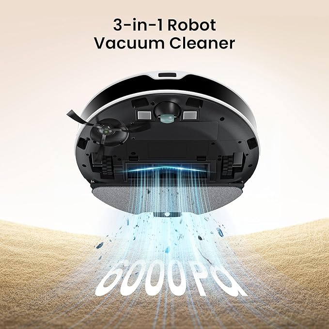 Lefant M350 Robot Vacuum and Mop Combo, 40-Day Self-Emptying, 190째 PSD Obstacle Avoidance,6000Pa Suction竊똒uiet,Smart Navigation,Self-Charging, for Hard Floor, Carpet, Pet Hair,150 Min Runtime.White