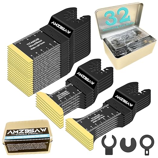 32PCS Titanium Oscillating Saw Blades Metal Cutting, Multi Tool Blades Kits for Metal Nails Hard Material and Wood Plastic, Oscillating Tool Blade Fit Dewalt Ryobi Bosch Milwaukee