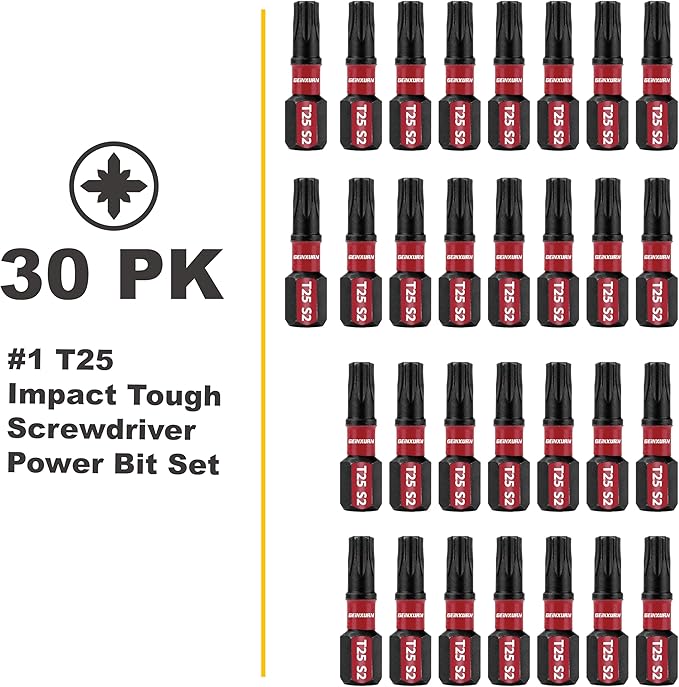 30Pieces T25 1 In. Insert Driver Bits,Impact Tough Magnetic #25 Torx Head Power Bits, S2 Alloy Steel T25 Screwdriver Bits Set