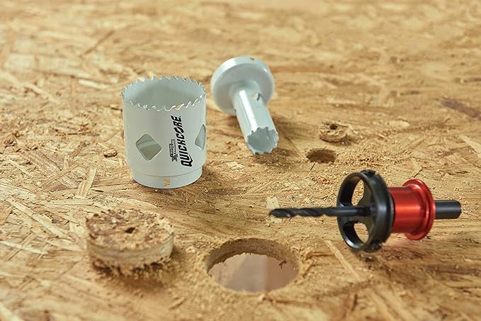 Disston QuickCore 7 pc Set - 1 Each: 1", 1-1/4", 1-1/2", 1-3/4", 2", and 2-1/2" Hole saws, Arbor with a Pilot Drill bit, Hex Key
