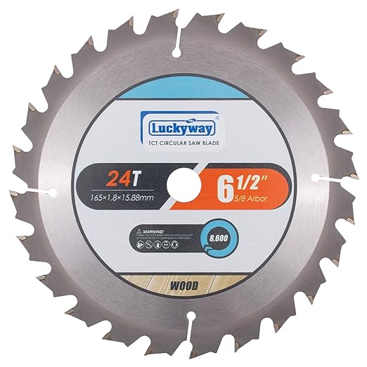 Luckyway 6-1/2 Inch Circular Saw Blade 24T Framing with 5/8 Inch Arbor TCT (Tungsten Carbide Tipped) Saw Blade for Cutting Wood