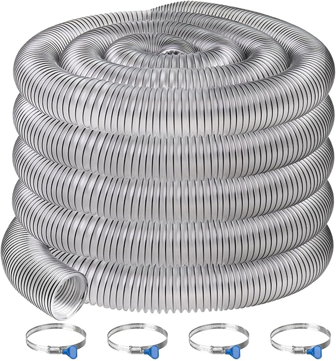 2-1/2"x50'PVC Dust Collection Hose,2.5Inch Dust Collector Hose for Woodworking,Workshops Dust Collection System,Puncture Resistant Flexible Clear PVC Fume Hose Dust Collection Tube w/Carbon Steel Wire