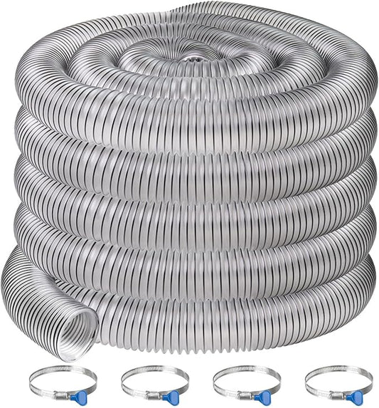 2-1/2"x50'PVC Dust Collection Hose,2.5Inch Dust Collector Hose for Woodworking,Workshops Dust Collection System,Puncture Resistant Flexible Clear PVC Fume Hose Dust Collection Tube w/Carbon Steel Wire