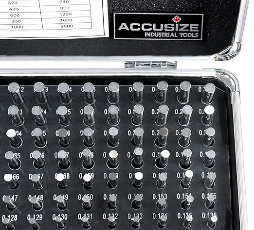 Accusize Industrial Tools - 190 Pc Precision Minus Class ZZ Pin Gauge Set, 0.061" to 0.250", 2" Length, Heat Treated, 60-62 RC, with Aluminum Case, M1(-) A