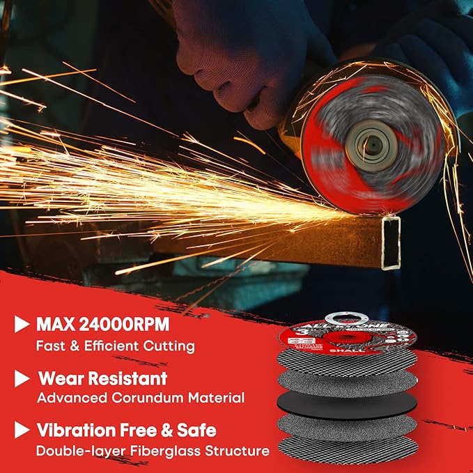 SHALL 25-Pack Cut Off Wheels 3??x 3/8??x 3/64??- Ultra Thin Cutting Wheel with Pouch for Angle Grinder & Cut-Off Tools - Fast Cutting Disc for INOX, Steel, Iron, Non-Ferrous Metal & PVC