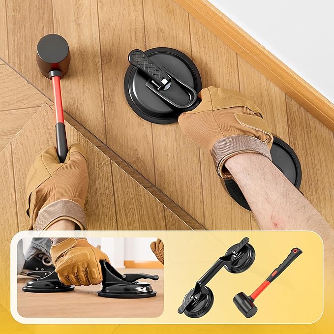 Rubber Mallet & Suction Cup Floor Gap Repair Tool Kit for Laminate, Floating Wood Floors - DIY Gap Fixing (BLACK)