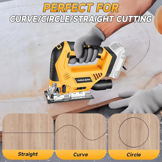 Jig Saw Compatible with Dewalt 20V Max Battery (No Battery), Cordless Jig Saw Brushless Jigsaw Tool with LED Light, 0°- 45° Bevel Cuts, 3 Orbital Settings for Straight/Curve/Circle Cutting