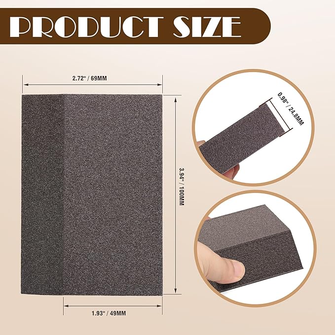 60 Grit Angled Sanding Blocks, Jamiikury Coarse Sand Block Washable and Reusable, Wet & Dry Sandpaper Block for Wood Metal Drywall and Furniture Paint - Pack of 16