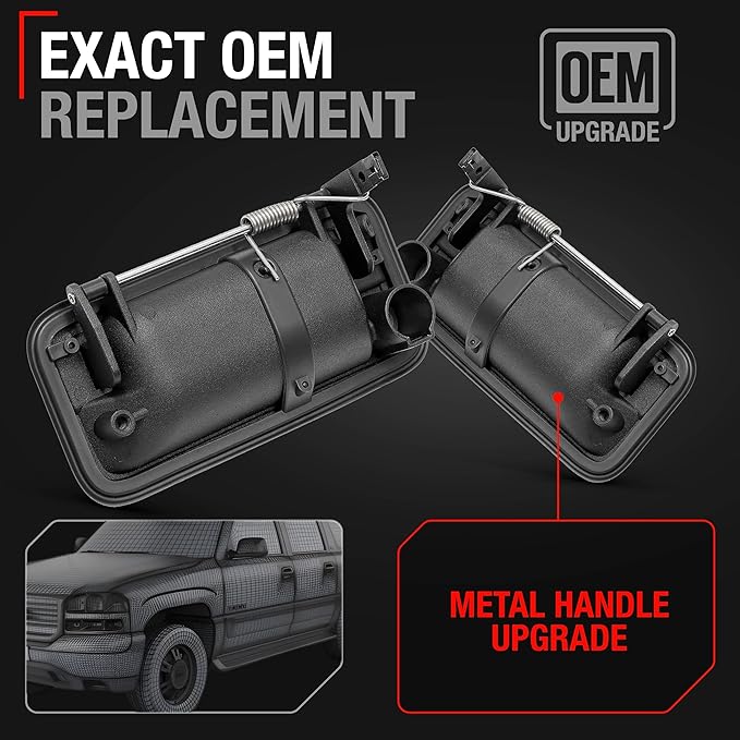 Exterior Front Driver & Passenger Door Handle, Upgraded Metal - Compatible with 1995-2000 Chevrolet GMC C/K 1500, 2500, 3500, Suburban, Blazer, Tahoe, Yukon - Textured Black - OEM 15727338, 15727337