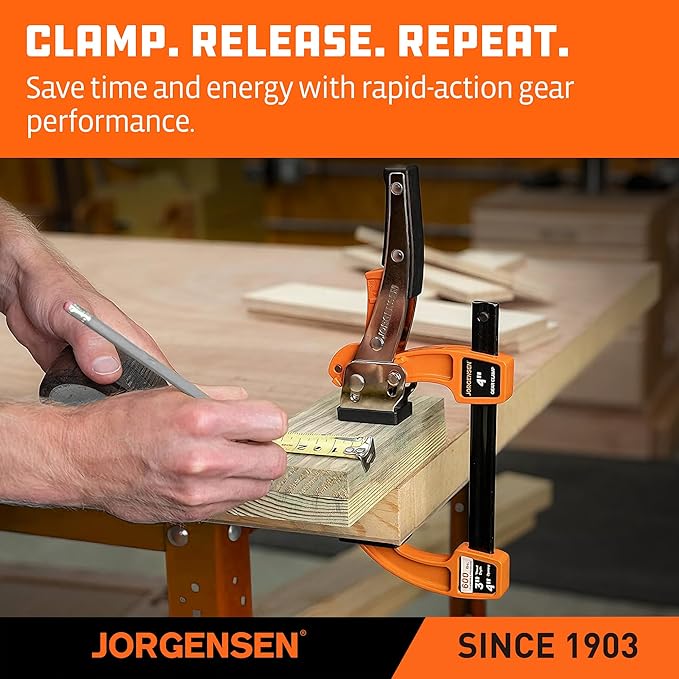 Jorgensen 4-inch Bar Clamp Set, Ratcheting Bar Clamp for Woodworking, Quick Release Gear Clamp with 600 lbs Load Limit - 2 Pack