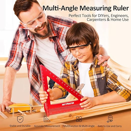 8 inch 3D Multi-Angle Measuring Square Ruler, WT103B High Precision Hole Scribing Woodworking Tools, 0-90째 Aluminum Alloy Carpenter Square Wood Working Tools, Carpenter Pencils 6 Refills.