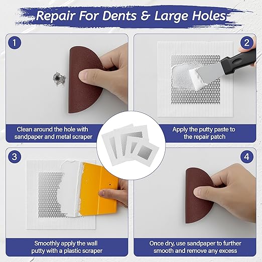 Oriflame Drywall Repair Kit: 8.5 Ounce Spackle Wall Repair with Patch/Scraper/Sandpaper/Gloves - White Wall Putty for Nail Holes/Cracks/Dents/Stains/Peeled Wall (3)