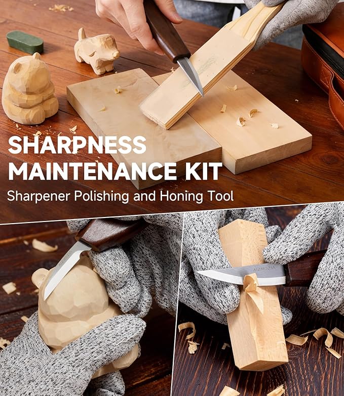 Wood Carving Kit, 30Pcs Wood Carving Tools Set with Leather Storage Bag, Deluxe Whittling Kit, 9 Wood Carving Knives 5 Chisels 4 Blocks Woodworking Tools for Beginners Enthusiasts Adults Gift