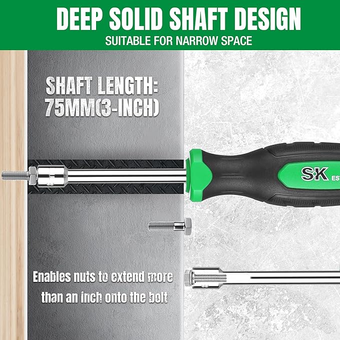 SK 7-Piece Metric Nut Driver Set, 5, 6, 7, 8, 9, 10, 11 mm, Premium CR-V Construction, SureGrip Handle
