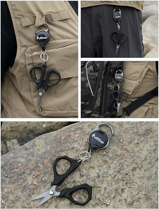 4.6" Fishing Scissors,Fishing Line Cutter for Braided Fishing Line,Fishing Gear with Tool Retractor,Non-Slip Grip Small Scissors for Saltwater & Freshwater