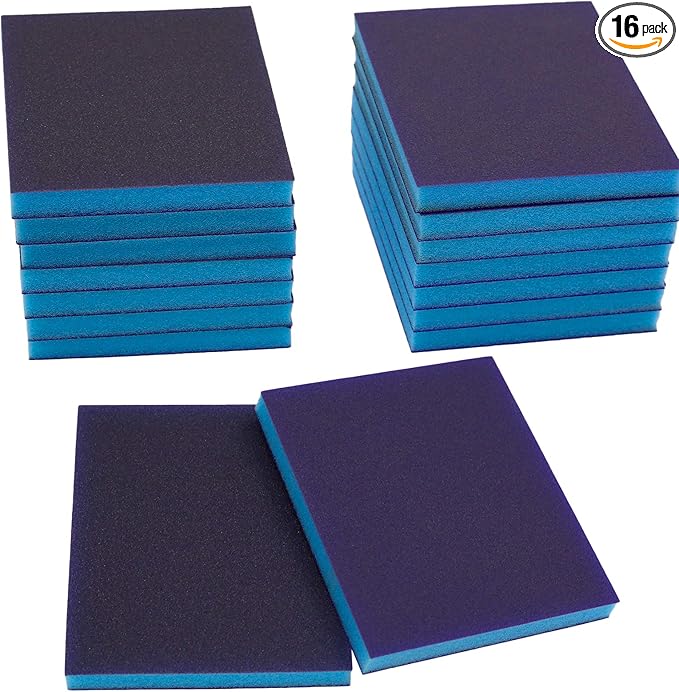 BokWin 16Pcs Sanding Sponge 120 Grit/ 220 Grit Sanding Blocks, Washable and Reusable Sand Sponge Kit (Assortment Grade, 8Pcs 320-400 Grade, 8Pcs 800-1000 Grade)