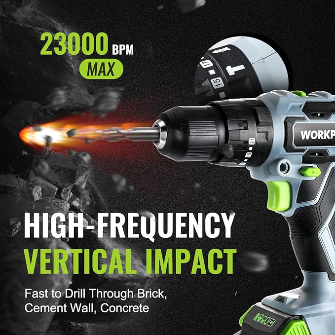WORKPRO 20V Max Cordless Drill Driver Set, Electric Power Impact Drill Tool with 100 Pieces Accessories, 1/2'' Chuck Impact Drill Kit with Portable Case, 2 x 2.0Ah Li-ion Batteries with Fast Charger