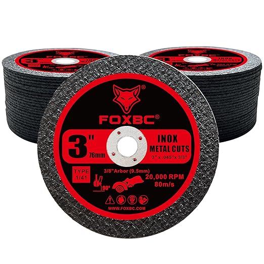 FOXBC 3 Inch Cut Off Wheel Discs, Metal & Stainless Steel Cutting Disc for Die Grinder, 3” x 3/64” x 3/8” - 50 Pack