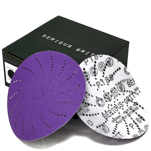 Serious Grit 5-Inch 180 Grit Ceramic Multi-Hole Hook & Loop Sanding Discs - Advanced Grain for Fast Cutting & Long Life - Film-Backed Universal Fit Sandpaper for 5-in Sanders - 50 Pack Box