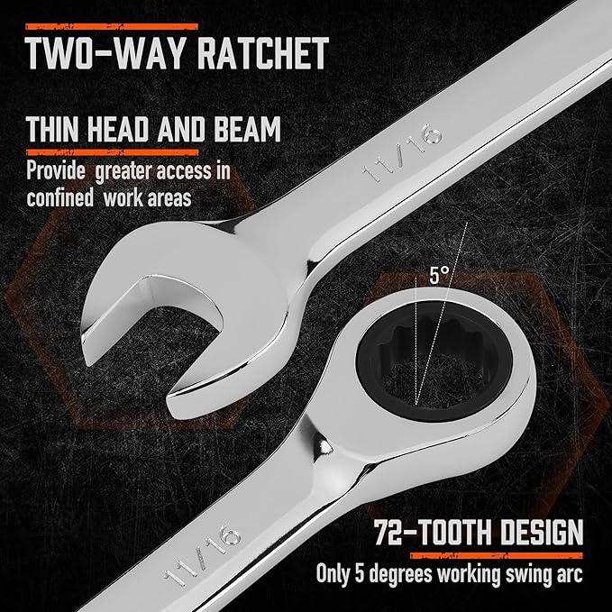 HORUSDY 26-Piece Ratcheting Wrench Set | Metric and SAE | Ratchet Combination Wrenches Set with Organizer | 72-Tooth | Chrome Vanadium Steel | 6-19 mm & 1/4??to 3/4??(13-Piece Metric&SAE)