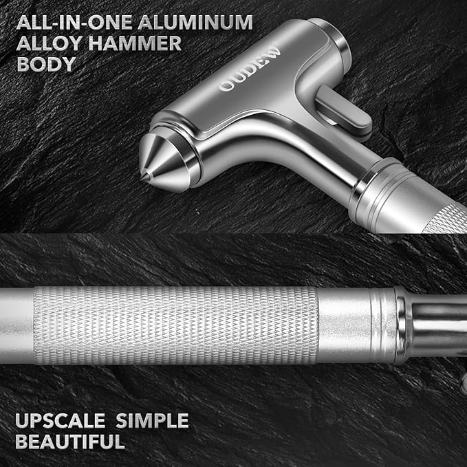 Car Safety Hammer, Car Glass Breaker with Seat Belt Cutter, Automotive Escape Tool, Metal Window Breaker, Emergecy Safety Hammer for Auto Accidents (Silver)