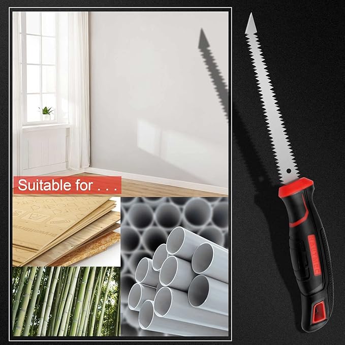 HAUTMEC 6-Inch Drywall Jab Saw with Soft Grip Handle and Sharp Tip, Double Edge Hand Saw for Wallboard, Drywall, Plywood, Plastic Cutting, Trimming, Gardening and Pruning, HT0028-SA