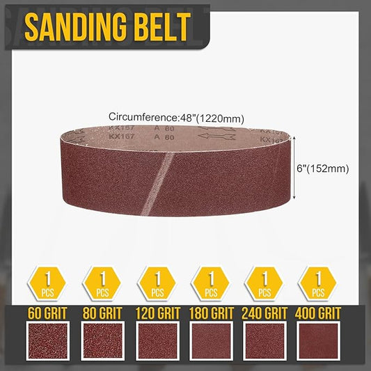 6 x 48 Inch Sanding Belt, 6 Pcs 60/80/120/180/240/400 Grit Knife Sharpener Belts Work Sharpening for Belt Sander Knife Carving Tool Metal Working