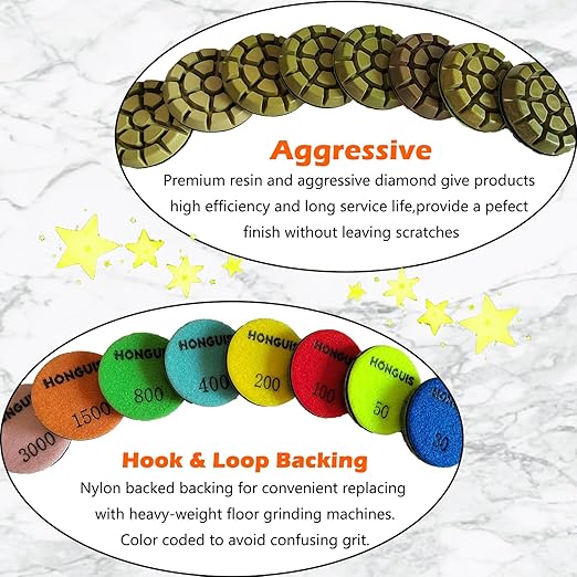 3 inch *10mm Concrete Floor Polishing Pads,Grit 200 Set of 3, Resin Polishing Puck,for Concrete Floor Grinder,Grit 200
