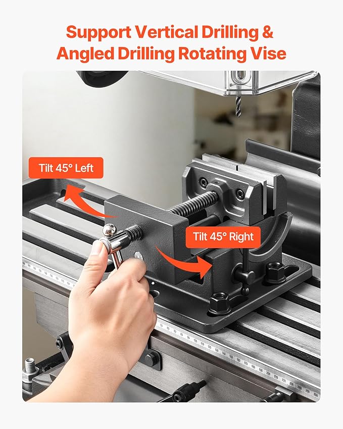 VEVOR 15.875-Inch Mill Drill Machine, 2 HP, Benchtop Milling Drill Press, 150-2560 RPM Adjustable Speed, with Rotating Vise, Laser and Work Light, Milling Drilling Machine, for Woodworking Light Metal