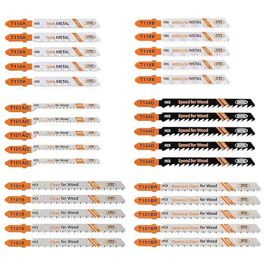 30PCS T Shank Jigsaw Blades Set - BGTEC HCS/HSS Jig Saw Blades for Wood, Plastic and Metal Cutting(T118A,T118B,T101AO,T101B,T101BR,T144D)
