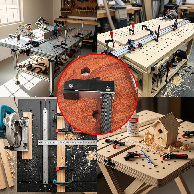 MFT-Style Hold-Down Clamps, Lengthened Bench Dogs for 3/4 Inch (19mm) Dog Holes, Aluminum Alloy Quick Clamps for Woodworking Benchtops