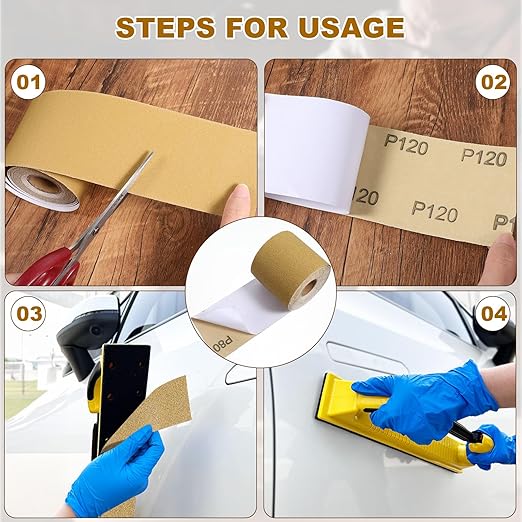 Total 20 Yards Long Continuous Roll Kit - 80 120 220 320 Grit PSA Longboard Sandpaper, 2-3/4" Wide - Self Adhesive Stickyback Sandpaper for Automotive, Woodworking, Hand Sanding Blocks