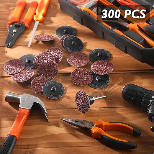 300 Pcs 2 Inch Sanding Discs 36 Grit Roll Lock Die Grinder Sanding Disc Quick Change Disc Accessories for Surface Prep Strip Grind Polish Finish Burr Rust Paint Removal