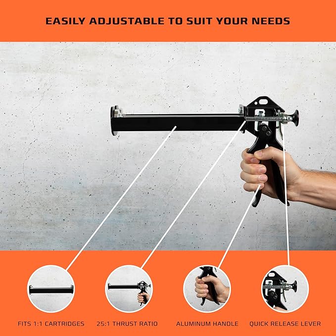 DCP Professional Epoxy Gun Dual Cartridge for 20.2 and 22 fl.oz. | 600 ml and 650 ml - 1:1 Ratio Dual Cartridge Epoxy Gun for Anchors with 25:1 Thrust Ratio - DIY and Professional Use Suitable
