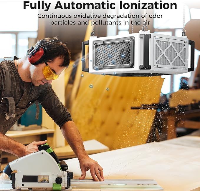 ALORAIR 2 Stage 270째 Intake (580/780CFM) Air Filtration Systems Woodworking Built-In Ionizer with Remote Control & Strong Vortex Fan, Hanging Mode for Works Shop, Shop Dust Collectors, Purecare 780IG
