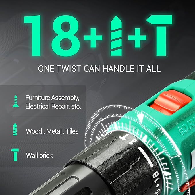 DCA 20V Cordless Hammer Drill, 354 In-lb Torque, 1/2" Keyless Chuck, 22500 IPM, 2 Variable Speeds, 18+1+1 Position, Power Impact drill (Battery and Charger not Include, tool only) ADJZ2035i13Z