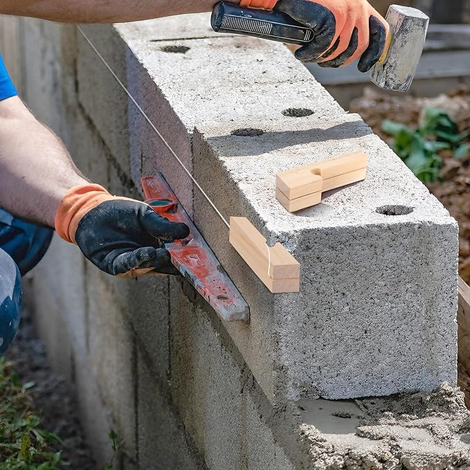 RUBII 6 Pcs 4 Inch Wood Masonry String Line Block, Portable Wooden Masons Line Blocks, Concrete Line Blocks for Bricklaying Tool Straight Line Stabilizer