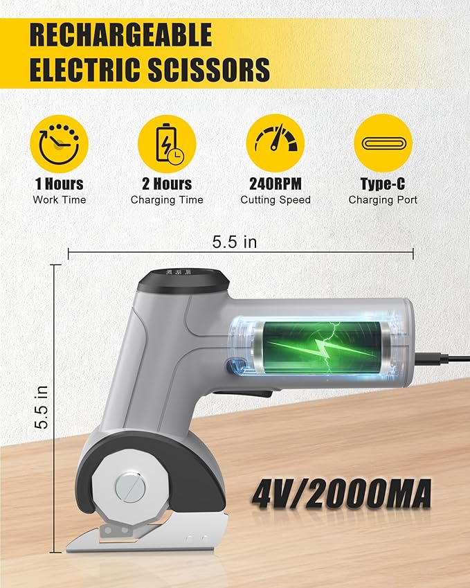 2026 New Cordless Electric Scissors, 4V Rechargeable Cardboard Cutter with Dual Blades for Thin Cardboard Boxes, Carpets, and Leather - Easy Blade Replacement, Grey