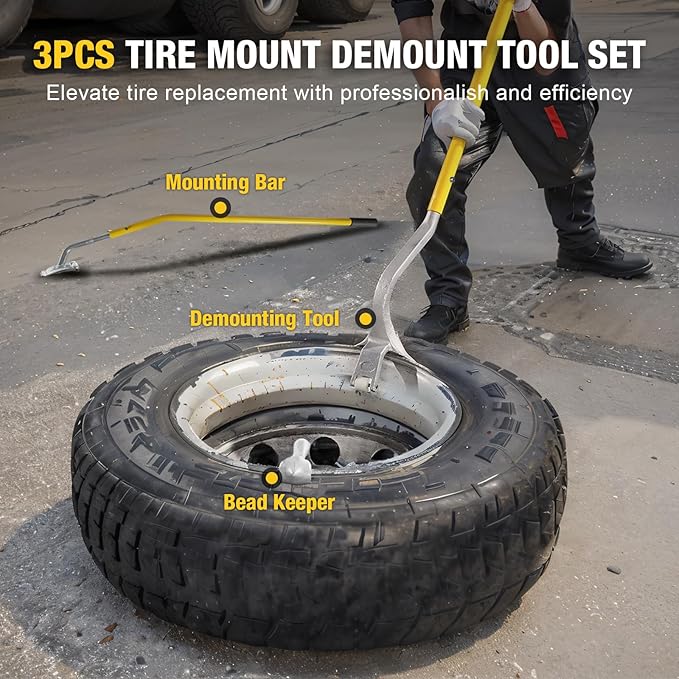 YELLOW JACKET Tire Mount Demount Tool, 3PCS Tire Changer Demount Tool with Extra Bead Keeper, 22.5 to 24.5 inches, Tire Changing Tools for Car Repairing Adapted to Aluminum and Steel Rims, Yellow