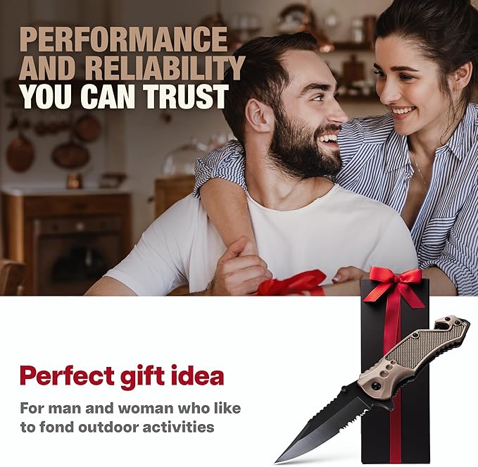 GOOD WORKER Legal Pocket Knife with 2.95??Serrated Blade, Glass Breaker, Seat Belt Cutter - EDC Sharp Folding Knives with Portable Clip - Small Tool for Tactical Camping Survival Hiking - Gifts for Men, Women
