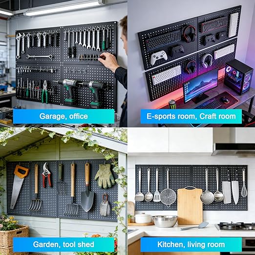 Metal Pegboard Panels 4PCS Storage System for Garage Wall Organizer Workbench for for Walls Home, Garage Tool Storage, Office Organization, Craft Room, Kitchen(31.5"x15.75")