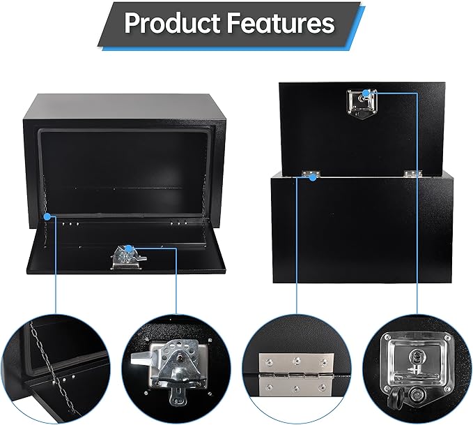 Steel Truck Tool Box, 30’’ Underbody Truck Toolboxes for Trailer, Rv -Black（30x18x18 Inch）