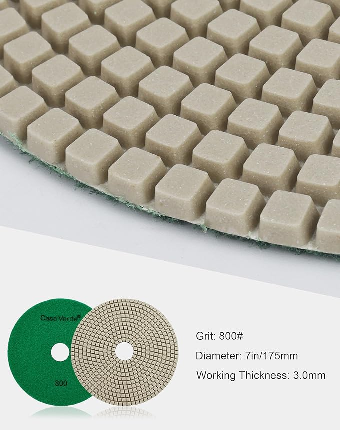 Casaverde Grit 800 Dry Diamond Polishing Pads,7" Granite Marble Polishing Pad for Concrete Marble Quartz Stone Countertop Granite