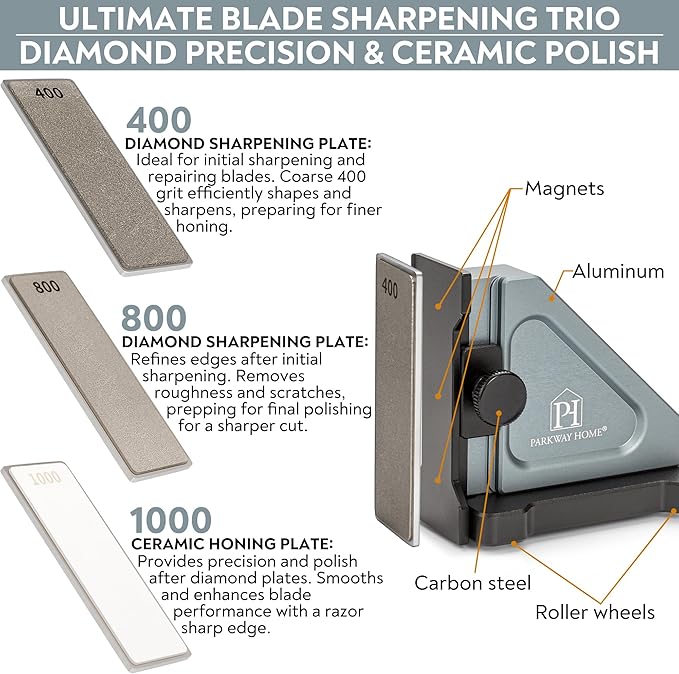 Rolling Knife Sharpener with Adjustable 10째 to 40째 Options and Adjustable Grinding Height, Knife Sharpener Kit, Roller Knife Sharpening System